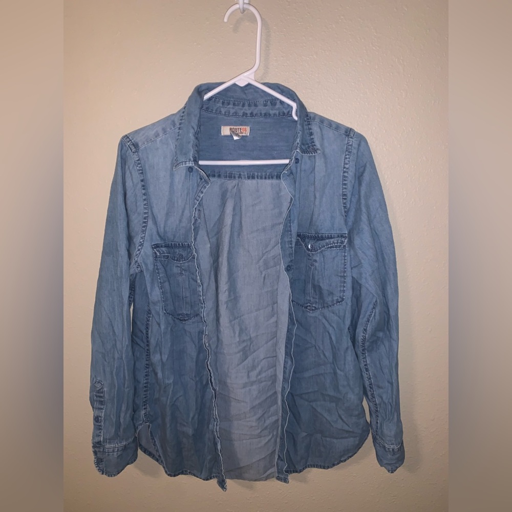 Route 66 Button Up, Jean Blue, Size Medium, Machine Wash Only